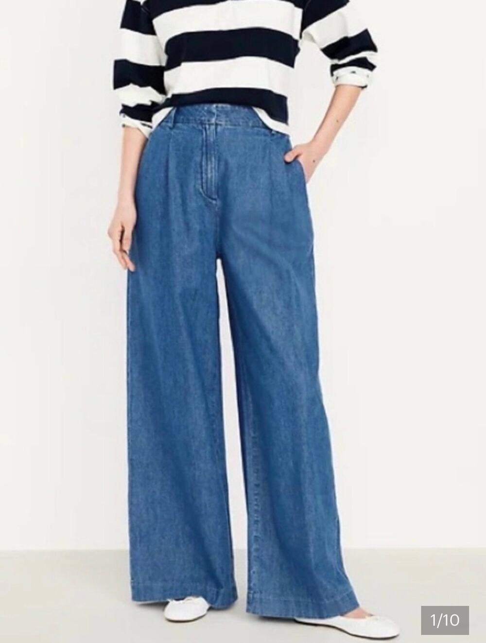 Old Navy Extra High-Rise Wide Leg Adjustable Jeans Sz 8 Festival Boho Minimalist